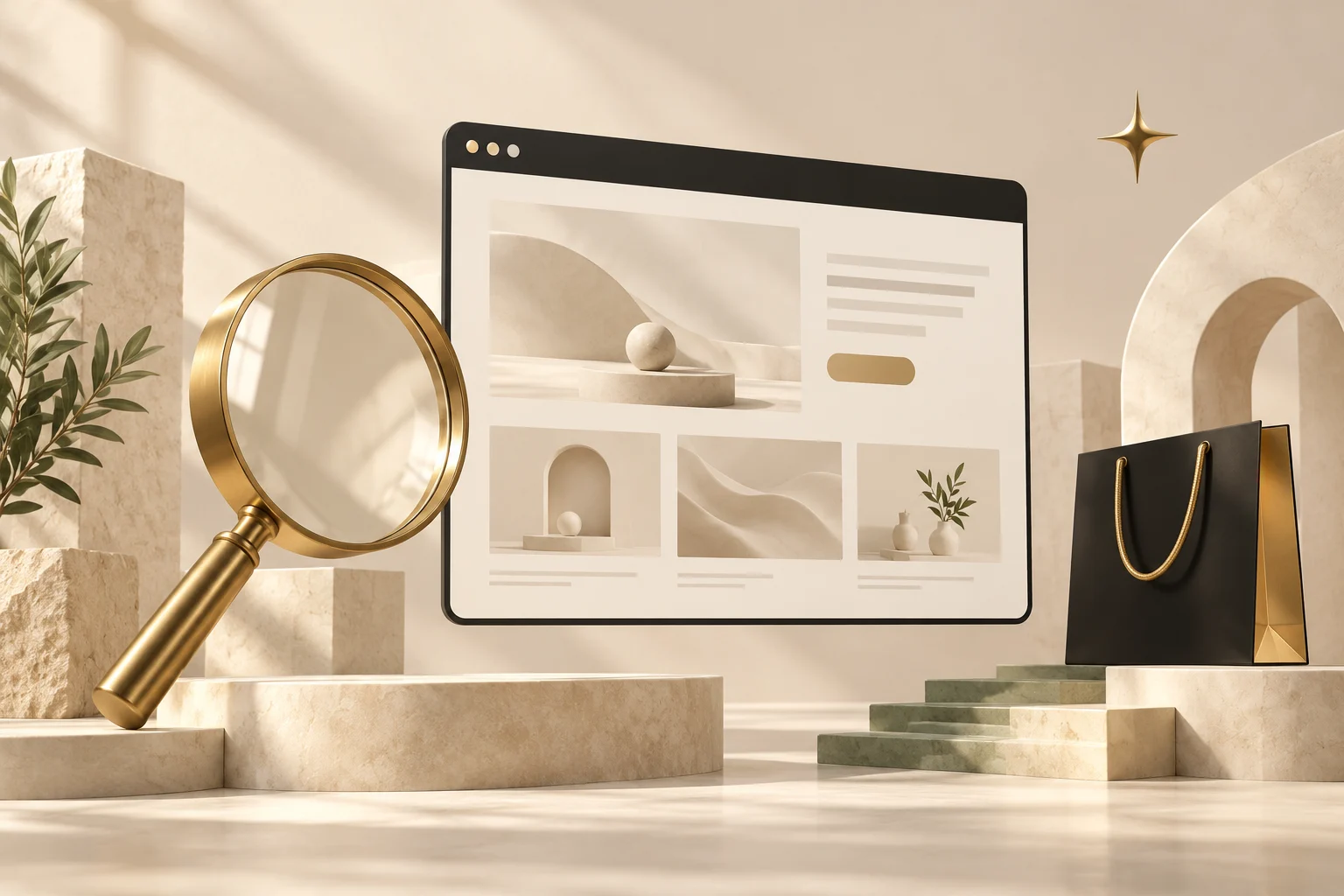 Web tasarım, arama görünürlüğü ve e-ticareti bir araya getiren özgün üç boyutlu sahne